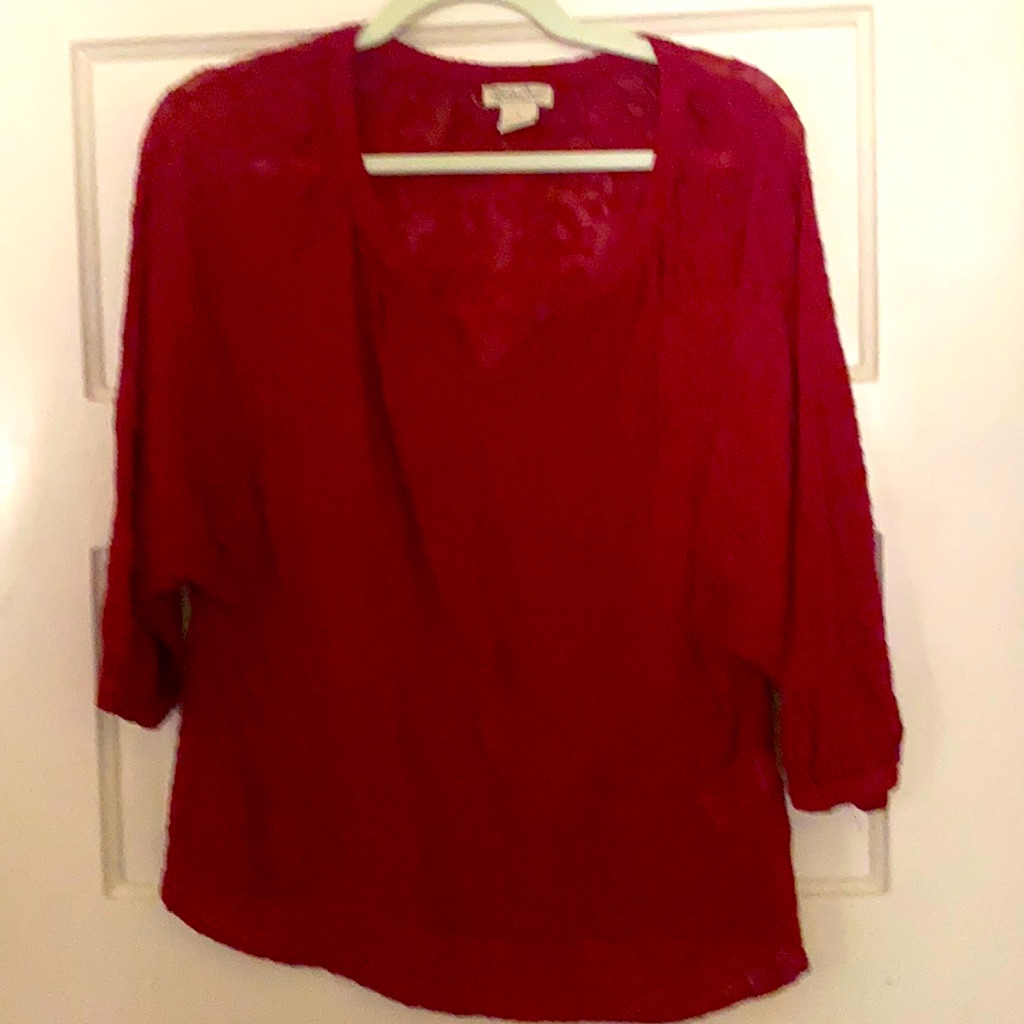 Lucky Brand Red Lace Peasant 3/4 Sleeve Top